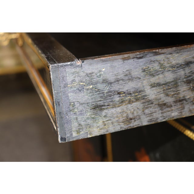 19th C. Ebonized Chinoiserie and Bronze Ormolu Mounted Marble Top Cabinet For Sale - Image 9 of 17