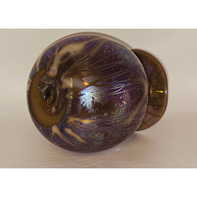 Signed, Fellerman Studio, '79, Ruffle Rim, Iridescent Vase For Sale - Image 4 of 10