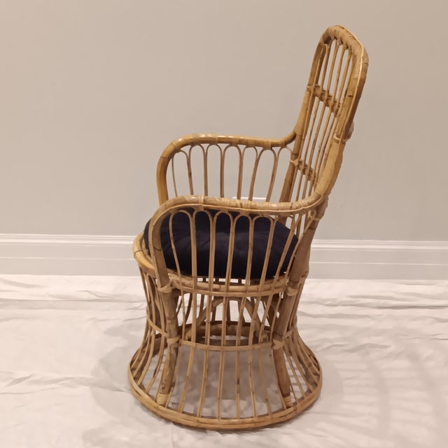 Vintage Wicker and Bamboo Bucket Chair Comes With a Black Cushion For Sale - Image 13 of 18
