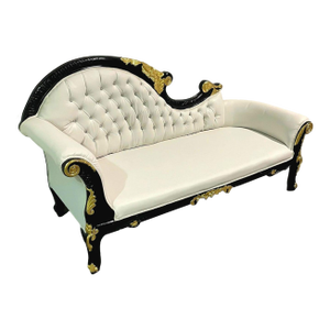 Rococo Chaise Lounge – White Leather, Black Lacquer Frame