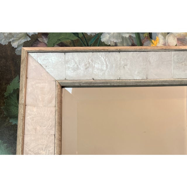 Wood 1990s Handcrafted Mother of Pearl Shell Mirror For Sale - Image 7 of 14