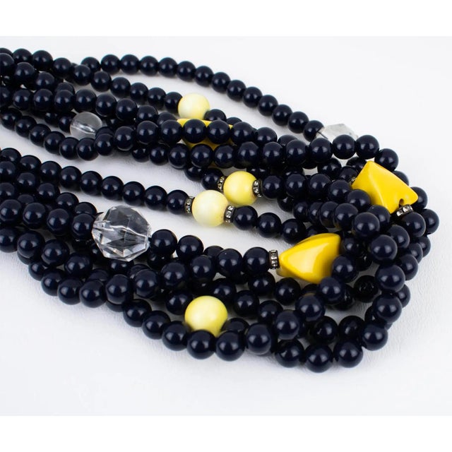 Yellow Angela Caputi Black and Yellow Multi-Strand Resin Choker Necklace For Sale - Image 8 of 10