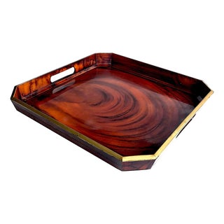 Vintage Otagiri Faux Tortoise Shell Japanese Lacquer Tray For Sale