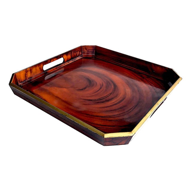 Vintage Otagiri Faux Tortoise Shell Japanese Lacquer Tray For Sale