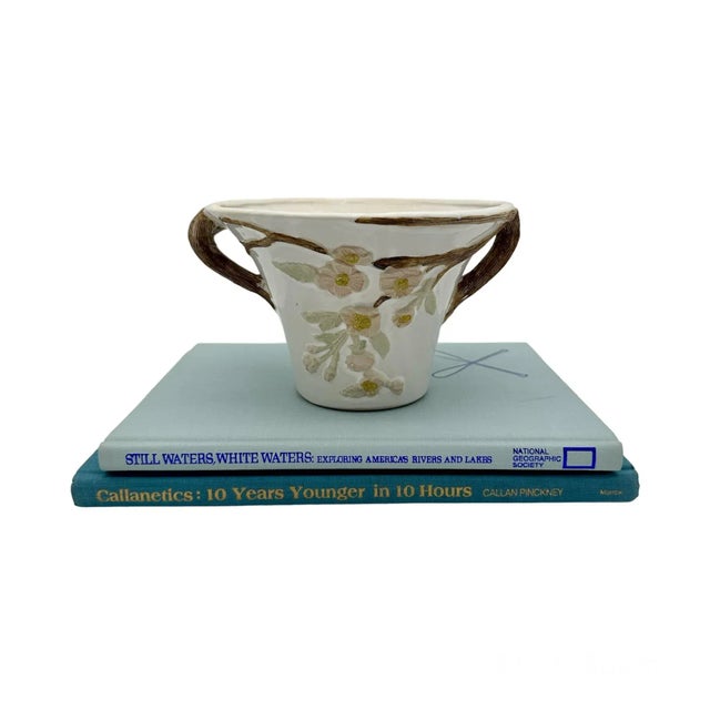 White Vintage Napco Dogwood Tree Branch Whimsical Fairy Handled White Planter For Sale - Image 8 of 9