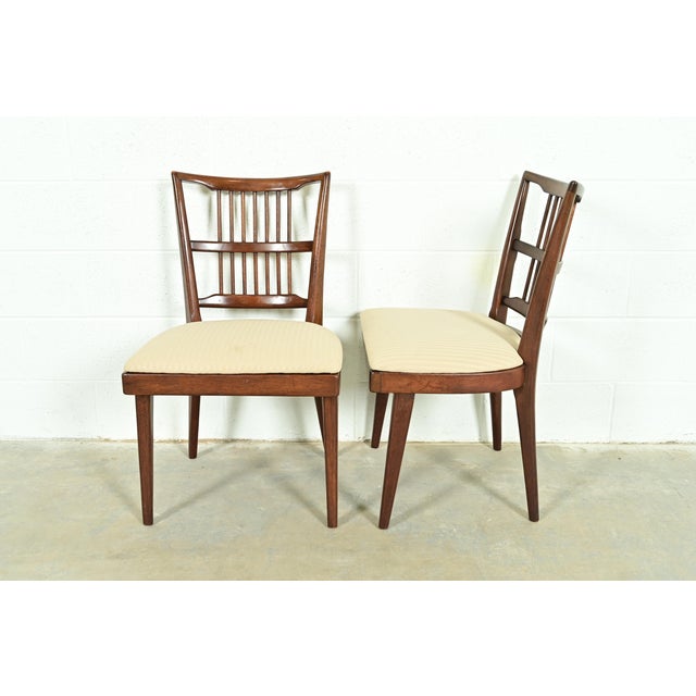 Paul McCobb Style Mid-Century Modern Sculpted Walnut Spindle Back Armchairs, Pair For Sale In South Bend - Image 6 of 13