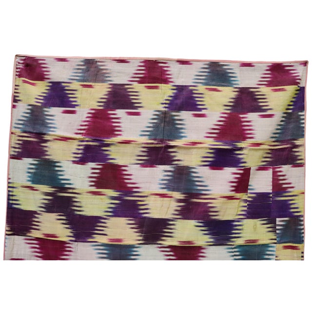 Beige Vintage Uzbek Tribal Silk Ikat Wall Hanging, 1920s For Sale - Image 8 of 16