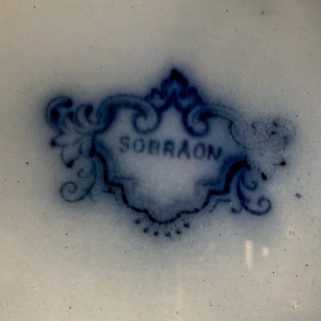 Antique Sobraon Flow Blue Octagonal Footed Bowl For Sale In Raleigh - Image 6 of 11