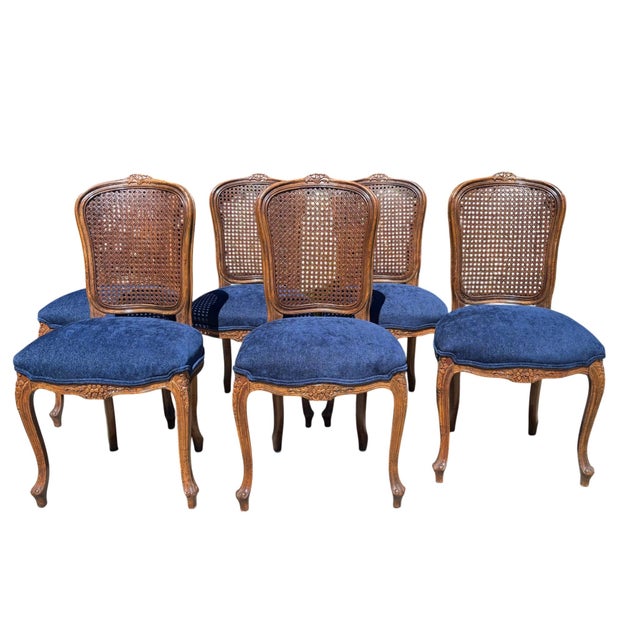 Newly re-upholstered in Crypton performance fabric, set of 6 American-made, circa 1960s–1980s French Provincial or Louis...