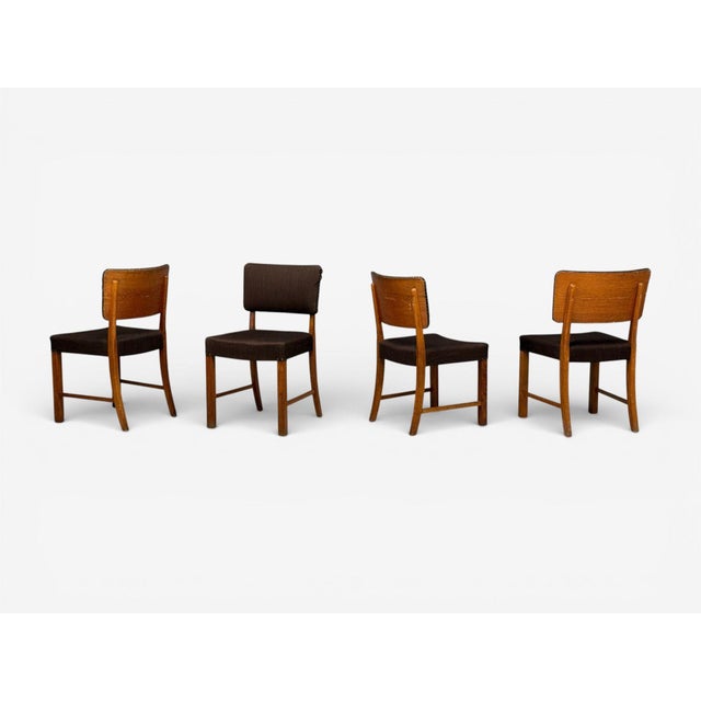 Fritz Hansen, Six Dining Chairs, Oak, Wool, Denmark, 1930s For Sale - Image 4 of 12
