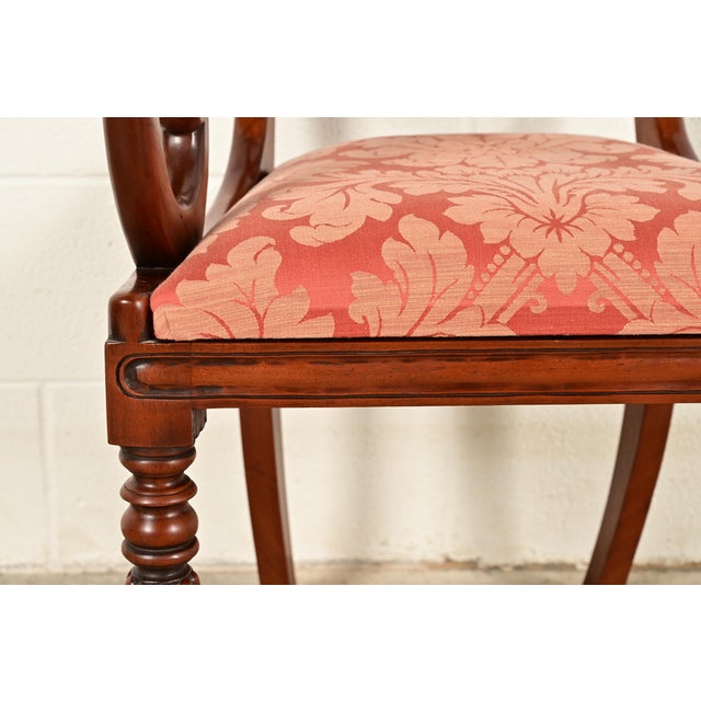 Baker Furniture Style English Regency Carved Mahogany Dining Chairs, Set of Six For Sale - Image 10 of 14