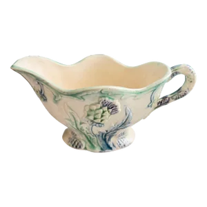 Early 20th Century Fives-Lille Majolica Artichoke Gravy Boat