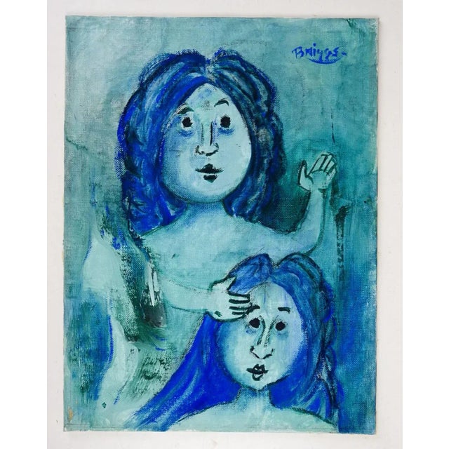 Mid-Century Modern Vintage Judson Reynolds Briggs Two Women in Blue Painting For Sale - Image 3 of 5