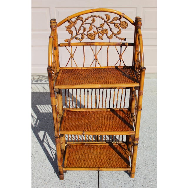 Mid-Century Modern 1980s Vintage French Bamboo & Rattan Folding Étagère - Mid-Century Modern Style With Elegant Metal Accents For Sale - Image 3 of 13