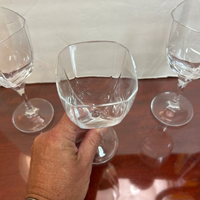 French Angular Stemmed Crystal Glasses Set of 6 For Sale - Image 4 of 8