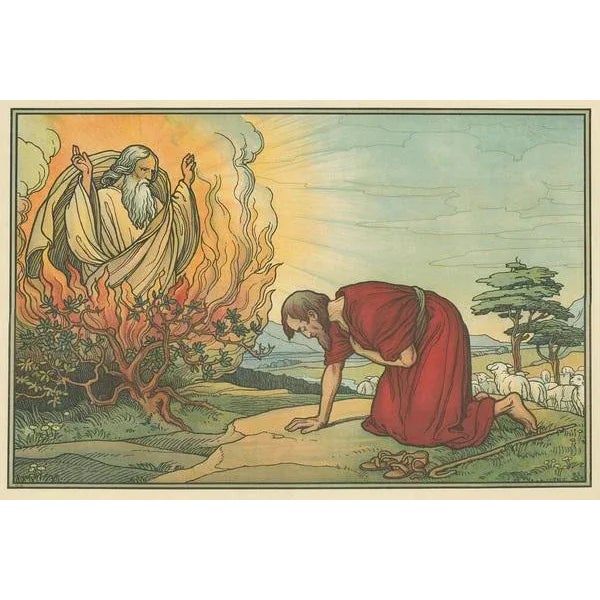 Philipp Schumacher, Religious Illustration of Moses and the Burning Bush, 1913, Print For Sale - Image 3 of 5