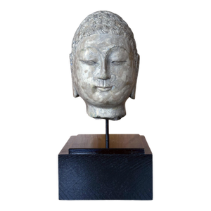 15th Century & Earlier Stone Buddha Head Chinese Qi Dynasty on Custom Stand