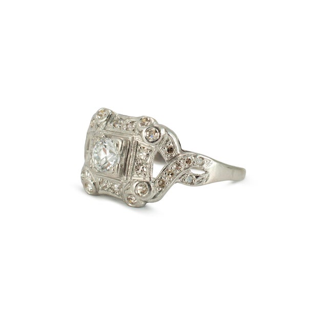 Modern Antique Platinum 0.66ct Old European Cut Diamond Filigreed Engagement Ring, Size 7.5 For Sale - Image 3 of 8