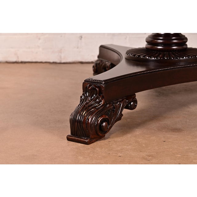 Baker Furniture Regency Banded Mahogany Double Pedestal Extension Dining Table, Newly Refinished For Sale - Image 16 of 17