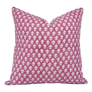 Fabdivine Boho Style Block Printed Pillow Cover 22x22 Inch Off-White Linen- Pink City For Sale