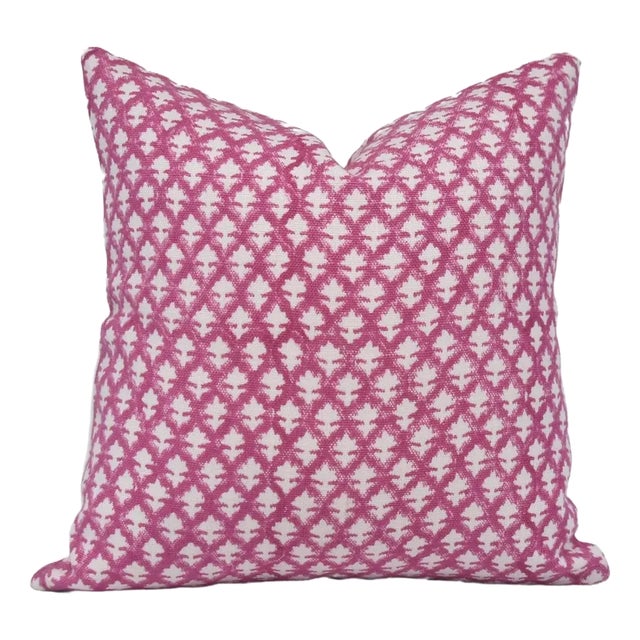 Fabdivine Boho Style Block Printed Pillow Cover 22x22 Inch Off-White Linen- Pink City For Sale