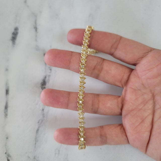 S Style Diamond Tennis Bracelet 1.50cttw 14k Yellow Gold For Sale - Image 4 of 6