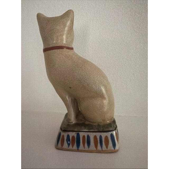 Staffordshire Vintage Staffordshire Style Cat with Red Bow & Wry Smile For Sale - Image 4 of 6