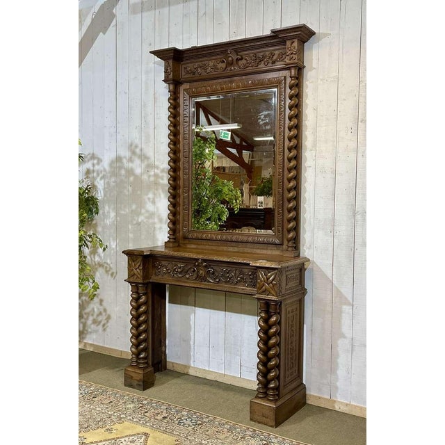 Early 20th Century Louis XIII Oak Fireplace and Overmantel For Sale - Image 3 of 14