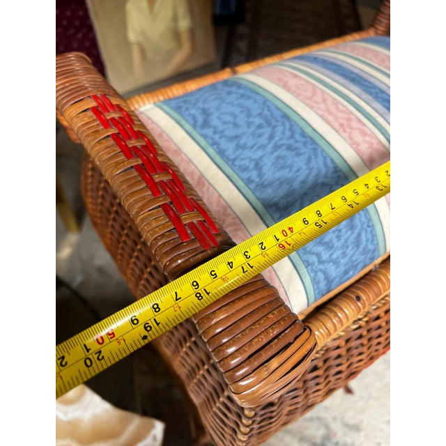1970s Vintage Large Woven Wicker Double Compartment Standing Sewing Basket For Sale - Image 5 of 12