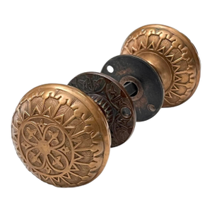 1880s Antique American Bronze Door Knobs With Rosettes - A Pair