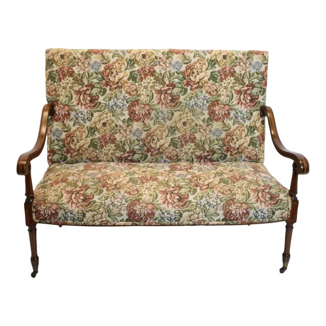 French Louis XV Inlaid Loveseat Sofa With High Back on Casters, 19th Century For Sale