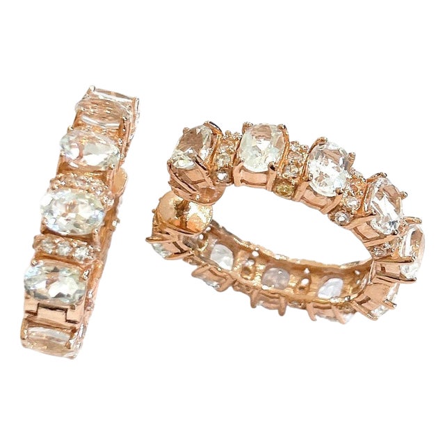 Bochic "Orient" Vintage White Topaz Classic Hoop Earrings 18K Gold & Silver For Sale
