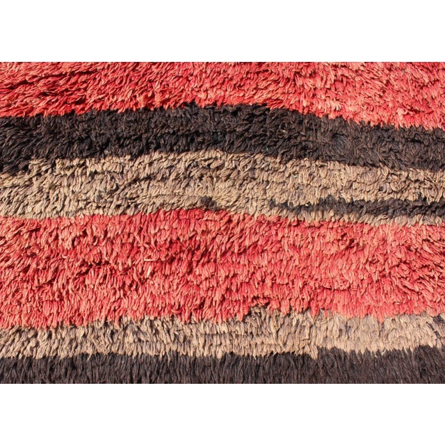 Vintage Tulu Rug From Turkey in Charcoal and Red With Stripe Design, Minimalist Design For Sale - Image 9 of 12
