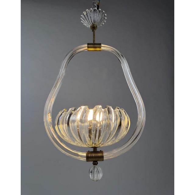 1930s Italian Art Deco Murano Glass and Brass Pendant in the style of Seguso, 1930s For Sale - Image 5 of 18