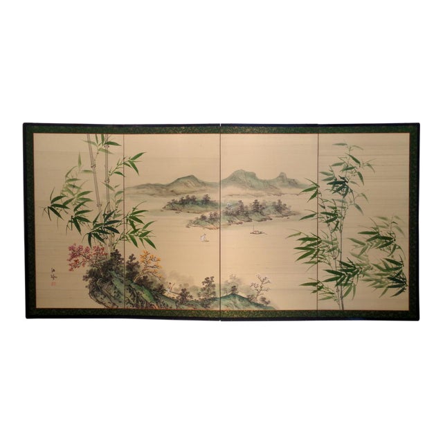 Mid Century Chinese Hand Painted Silk Byobu Folding Screen Chairish