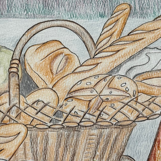French Country Vintage Original Pencil Drawing French Bakery Still Life Signed Paul Besse For Sale - Image 3 of 11