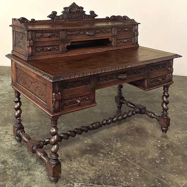 19th Century French Renaissance Hand-Carved Wall Desk For Sale - Image 4 of 12