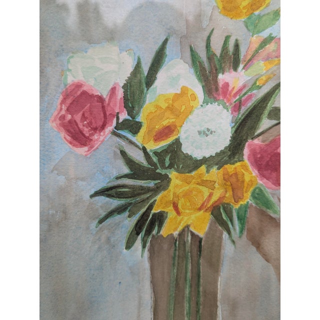 Early 21st Century Vintage Original Still Life Floral Watercolor Painting Framed For Sale - Image 5 of 10