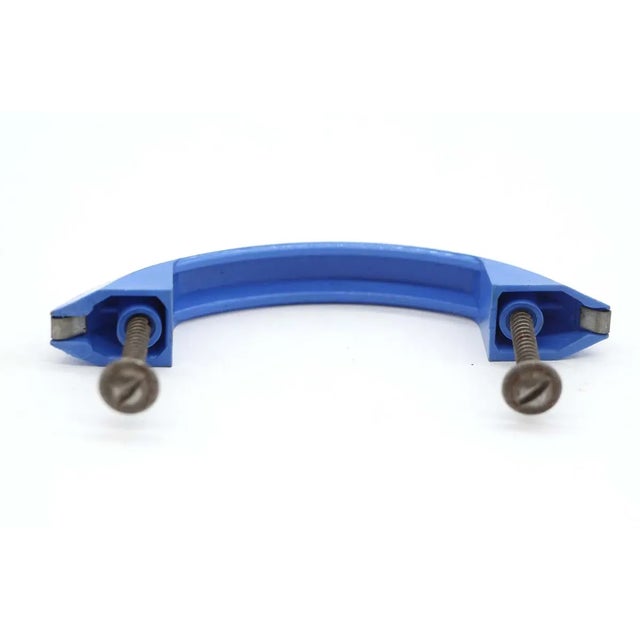 Vintage Late 20th Century Blue Plastic & Nickel Art Deco Bridge Drawer Pull For Sale - Image 4 of 5