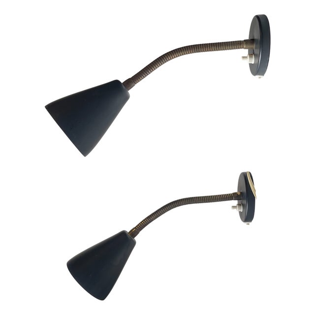 Vintage Adjustable Black Wall Lights by German Raiss Leuchten, 1960s, Set of 2 For Sale