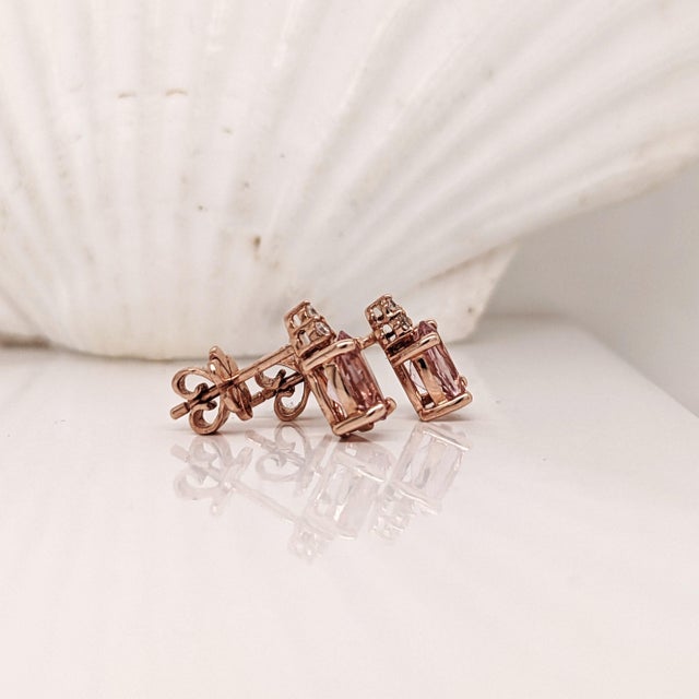 2.4ct Pink Morganite and Diamond Earring Studs: Solid 14k Gold, , A Pair For Sale In Columbus - Image 6 of 7