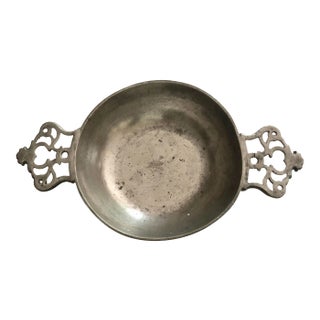 1920s Vintage British Pewter Double Handle Porringer/Catch All For Sale