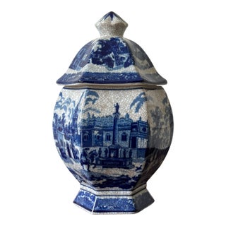 Blue and White Delft Style Lidded Vase For Sale
