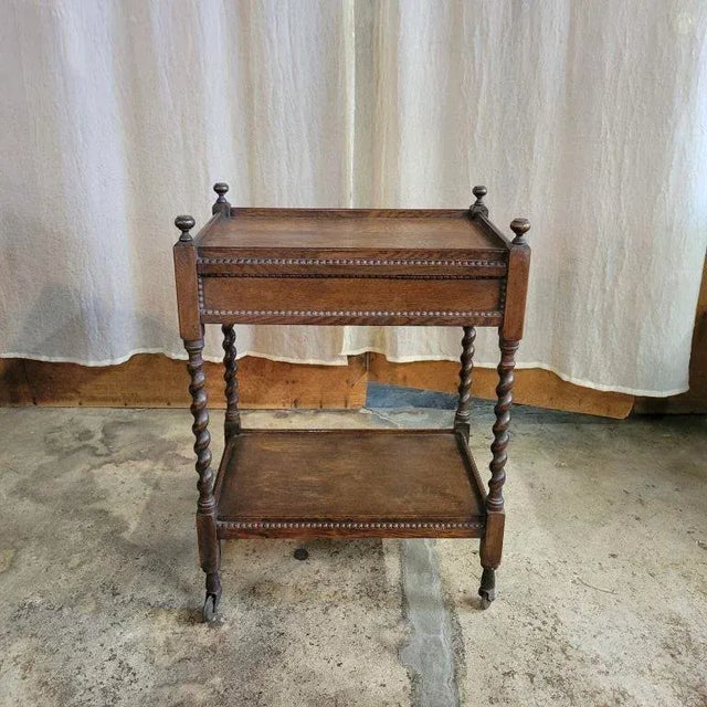 1920s Antique English Barley Twist Tea Trolley With Drawer For Sale - Image 4 of 13