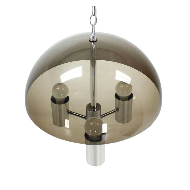 Mid-Century Modern Smoked Dome Chrome Light Fixture For Sale - Image 6 of 6