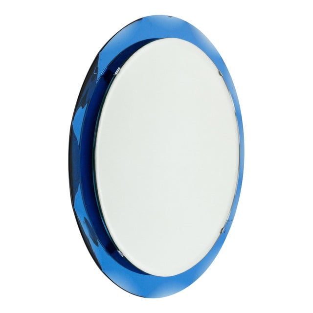 Mid-Century Modern Round Wall Mirror with Blue Frame, 1970s For Sale