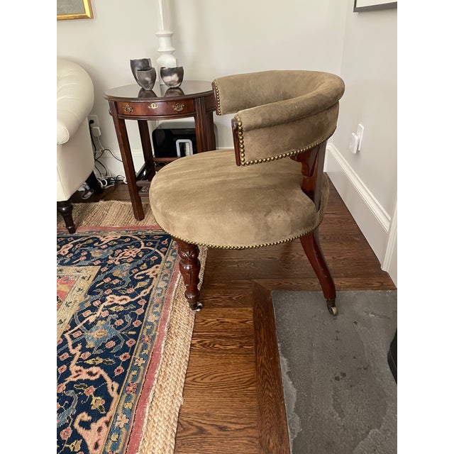 English A Nineteenth Century William IV Mahogany Tub Chair With Green Suede Upholstery For Sale - Image 3 of 5