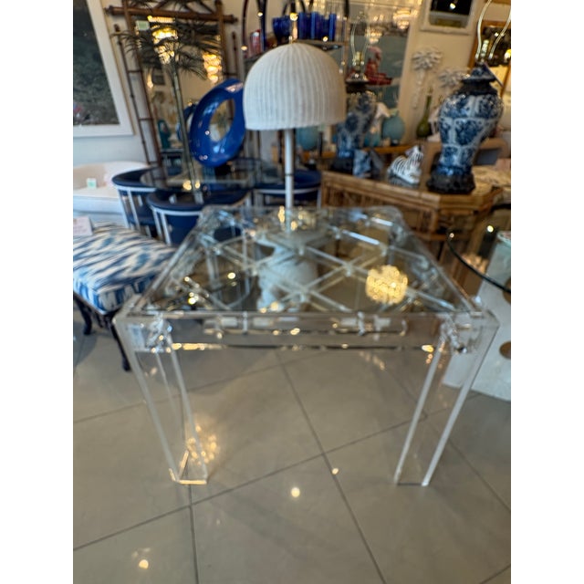 Lovely vintage 1970s Charles Hollis Jones lattice game or dining table with inset glass top. This piece has been polished....