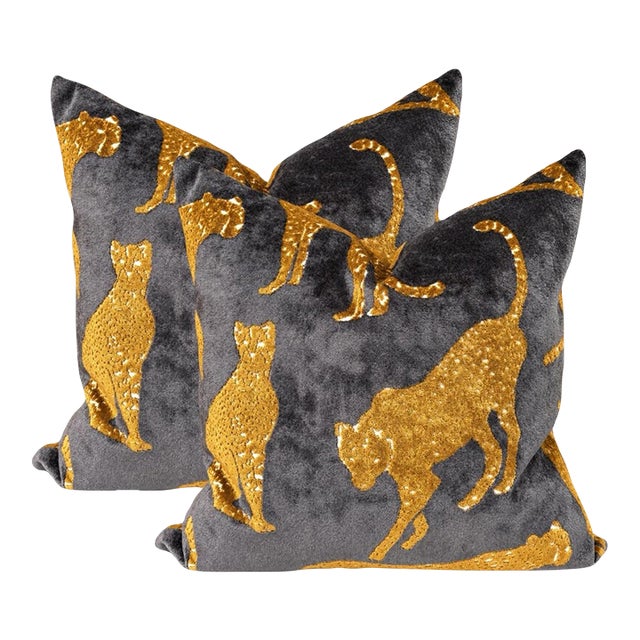 Pair of Animique Gold Slate Decorative Pillows For Sale