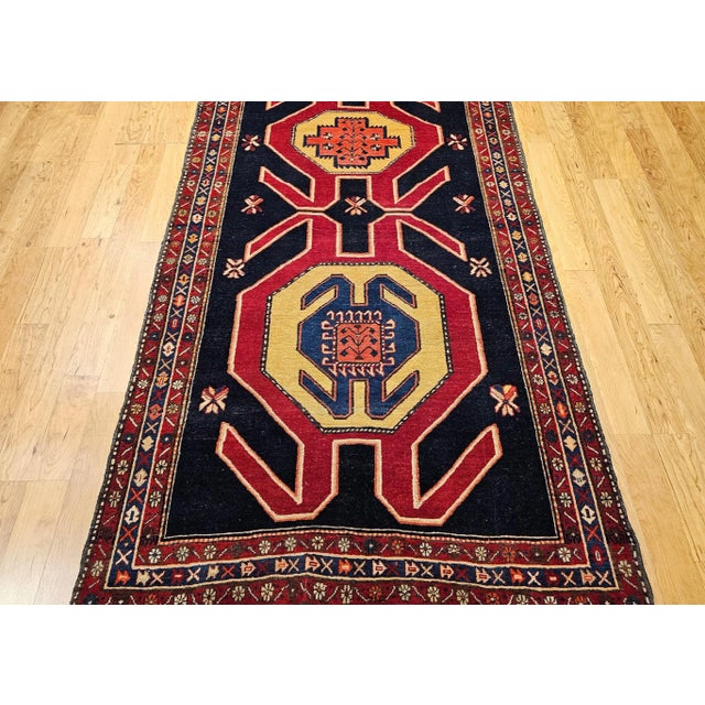 Vintage Persian Runner, Hand-Knotted Wool Pile, Geometric Medallions, 1960s For Sale - Image 9 of 12